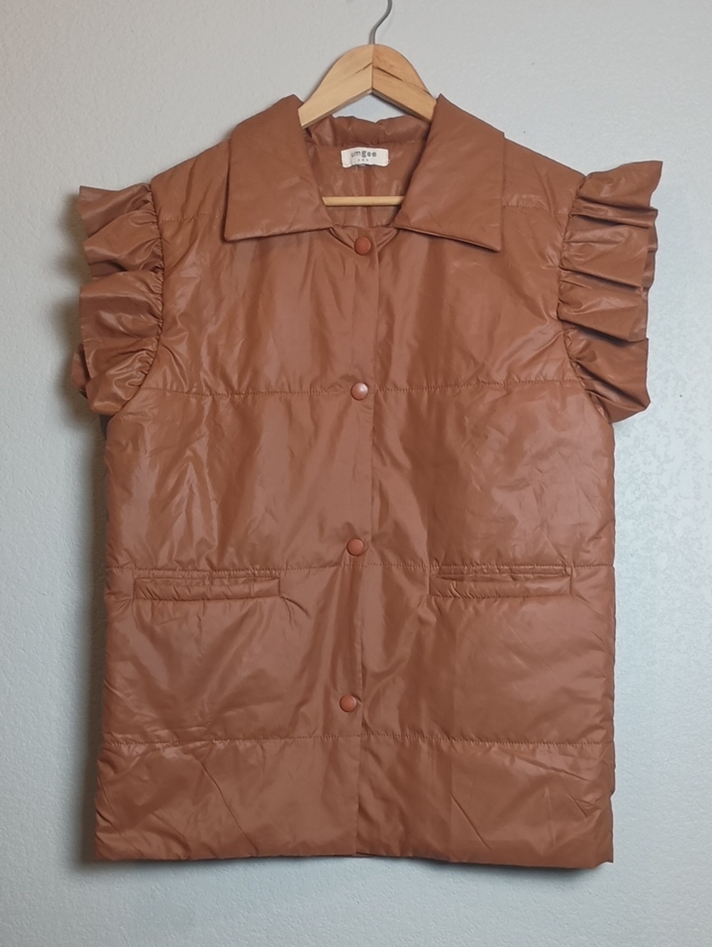 Orange Umgee Vest Short Ruffle Sleeves Snap Buttons